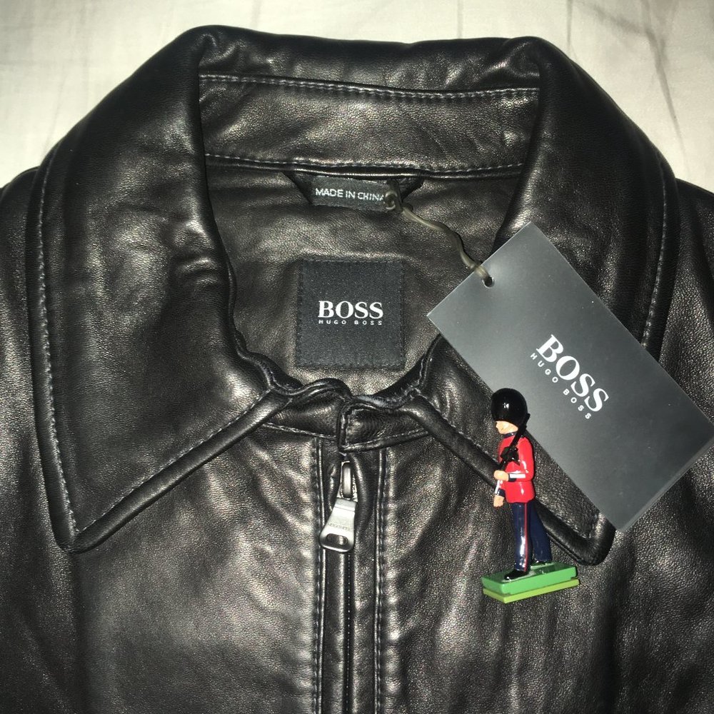 NEW Hugo Boss $895 Napa Lambskin Black Leather Jacket Men's Size 42R